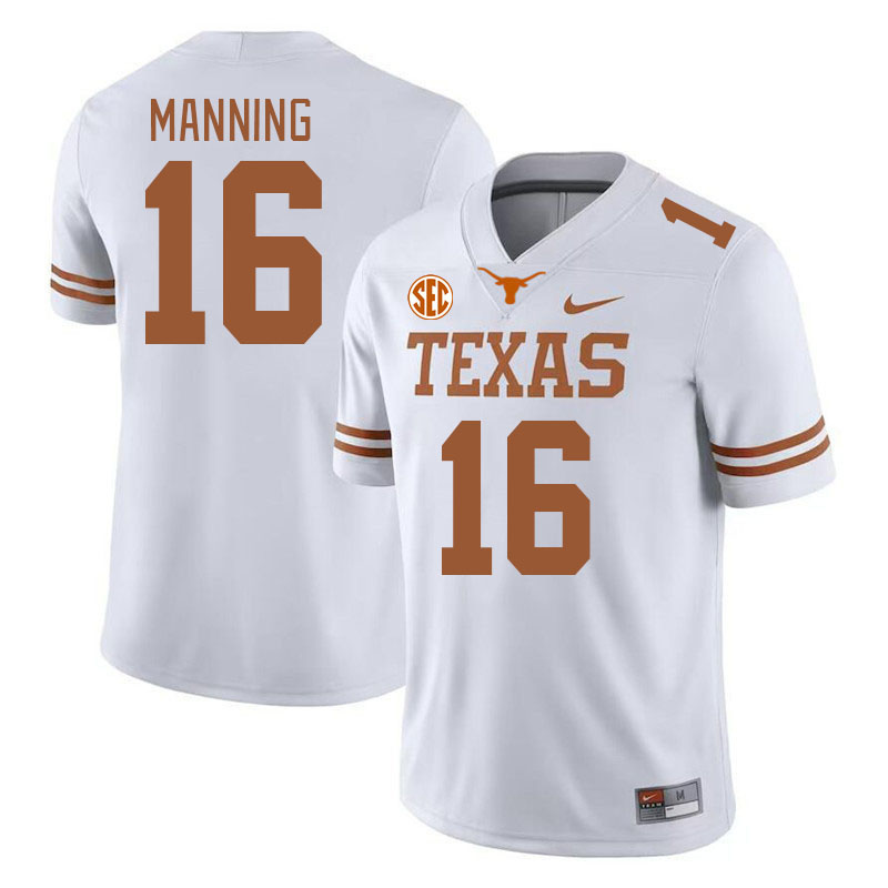 Texas Longhorns #16 Arch Manning SEC Conference College Football Jerseys Stitched Sale-White